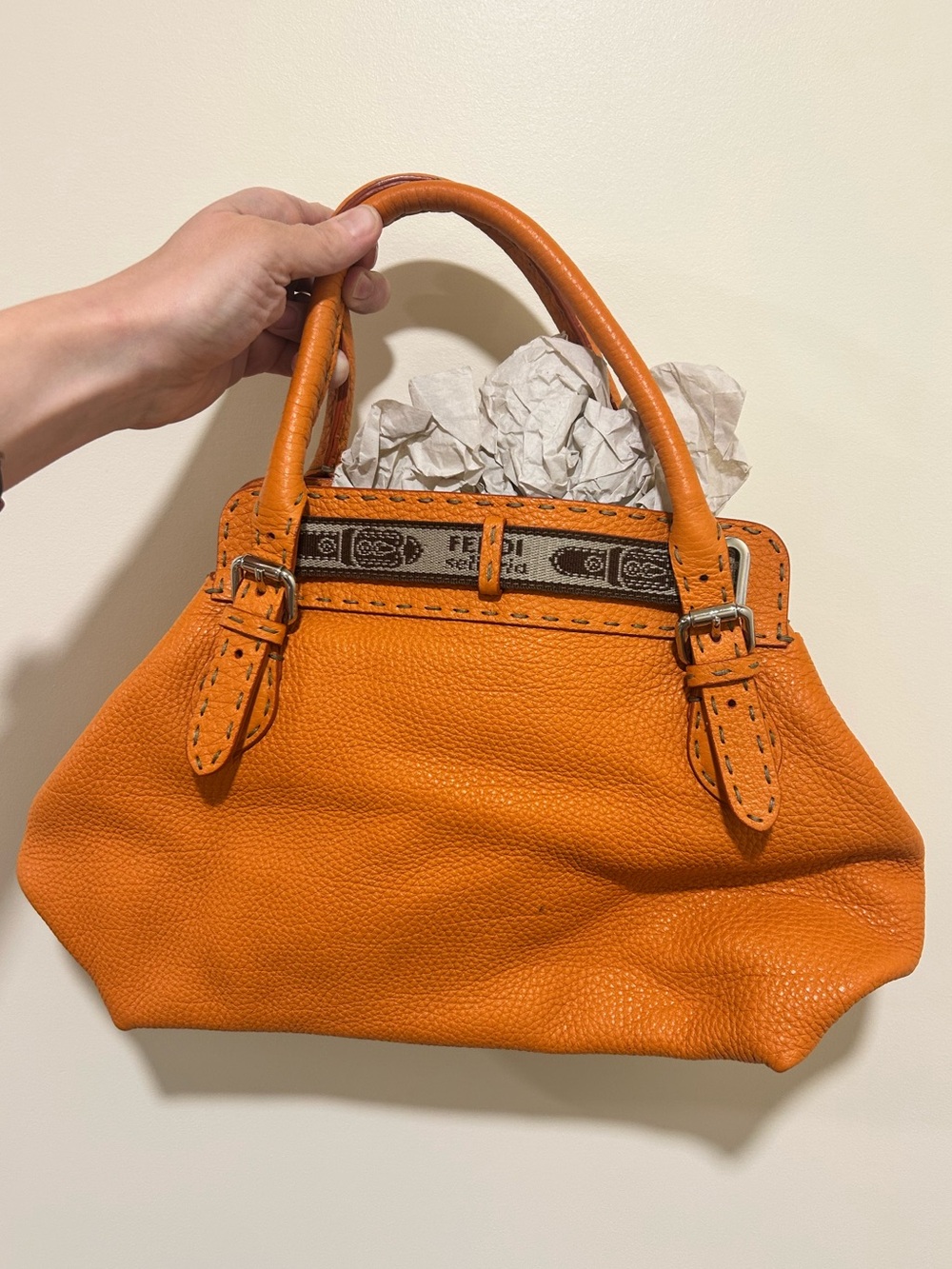 FENDI Orange Selleria Leather Villa Borghese Tote Handbag - Picture 5 of 16